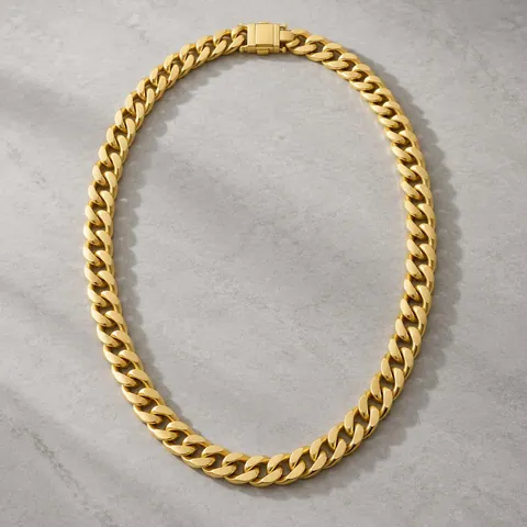Cadena Cubana 8 mm, acero dorado 18k